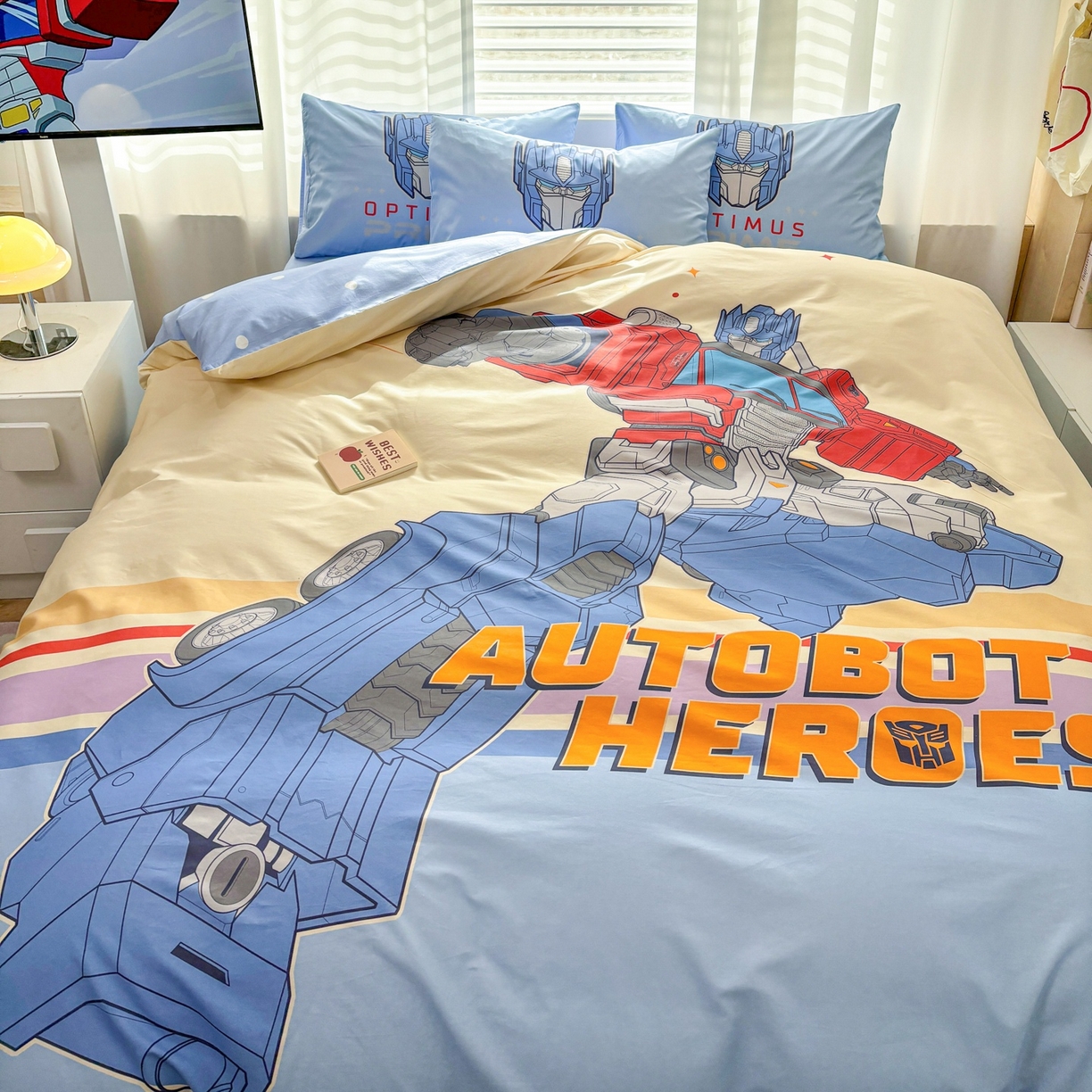 91家纺网 家纺一手货源 找家纺 孩子王家纺 2026新款卡通全棉纯棉正版授权大版变形金刚四件套 极速冲锋战士