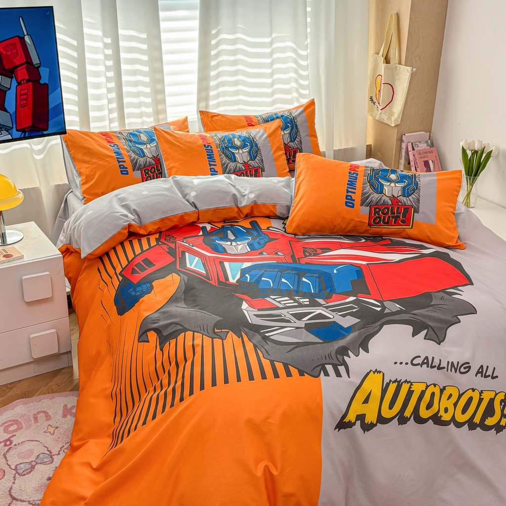 91家纺网 家纺一手货源 找家纺 孩子王家纺 2026新款卡通全棉纯棉正版授权大版变形金刚四件套 战甲擎天柱