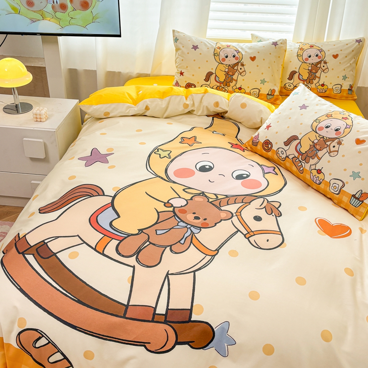 91家纺网 家纺一手货源 找家纺 （总）孩子王家纺 2026新款卡通亲肤全棉纯棉大版星星人系列四件套