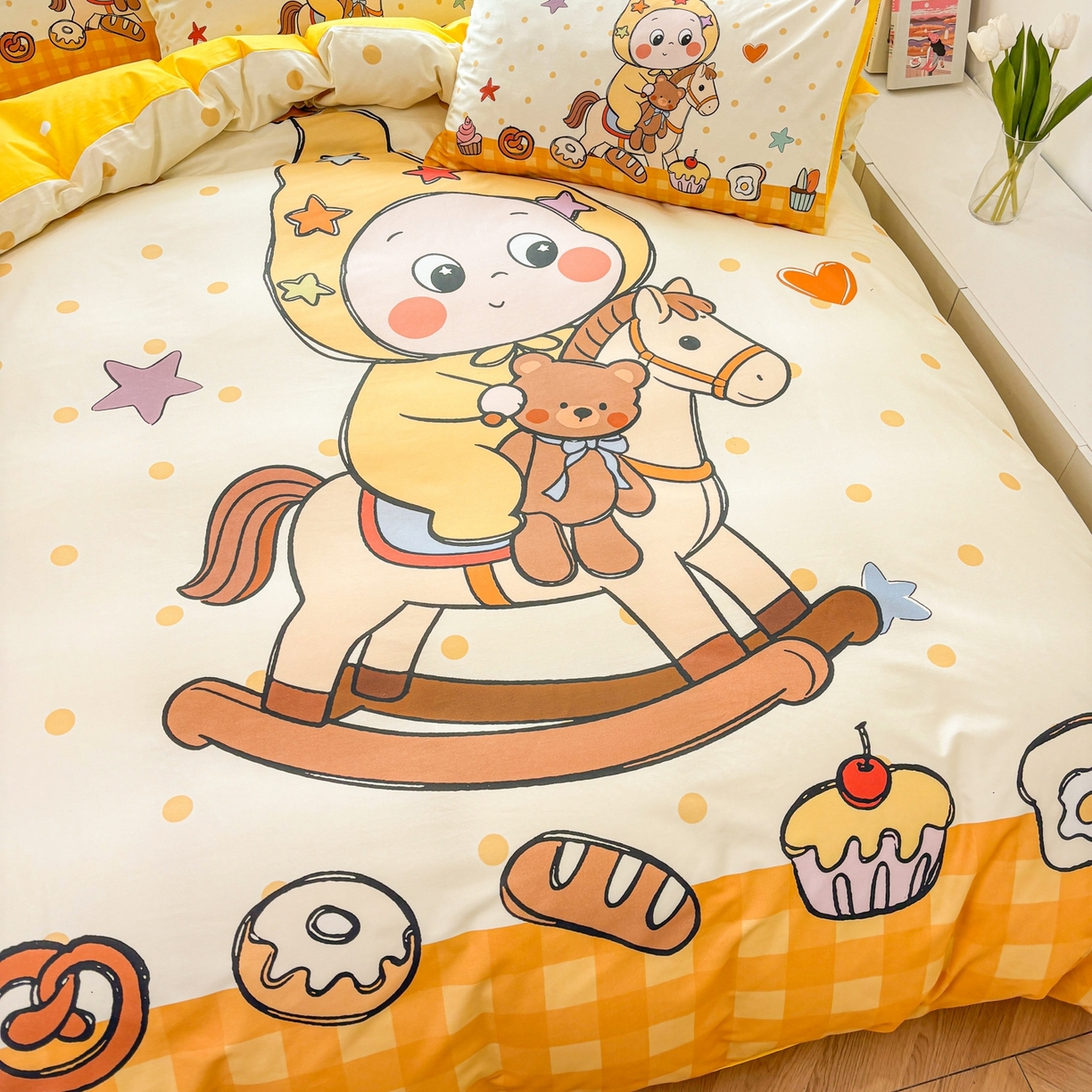 91家纺网 家纺一手货源 找家纺 （总）孩子王家纺 2026新款卡通亲肤全棉纯棉大版星星人系列四件套