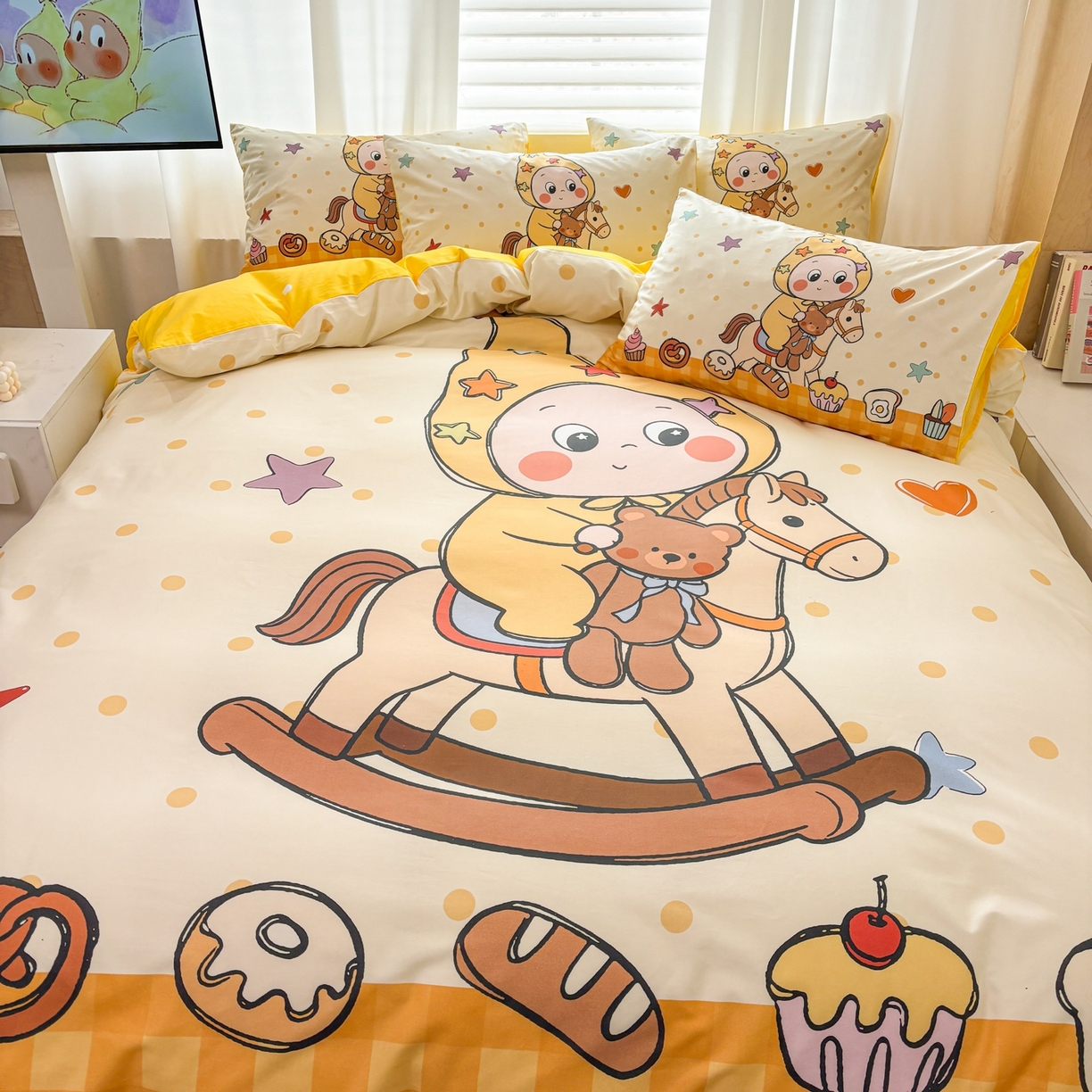 91家纺网 家纺一手货源 找家纺 （总）孩子王家纺 2026新款卡通亲肤全棉纯棉大版星星人系列四件套