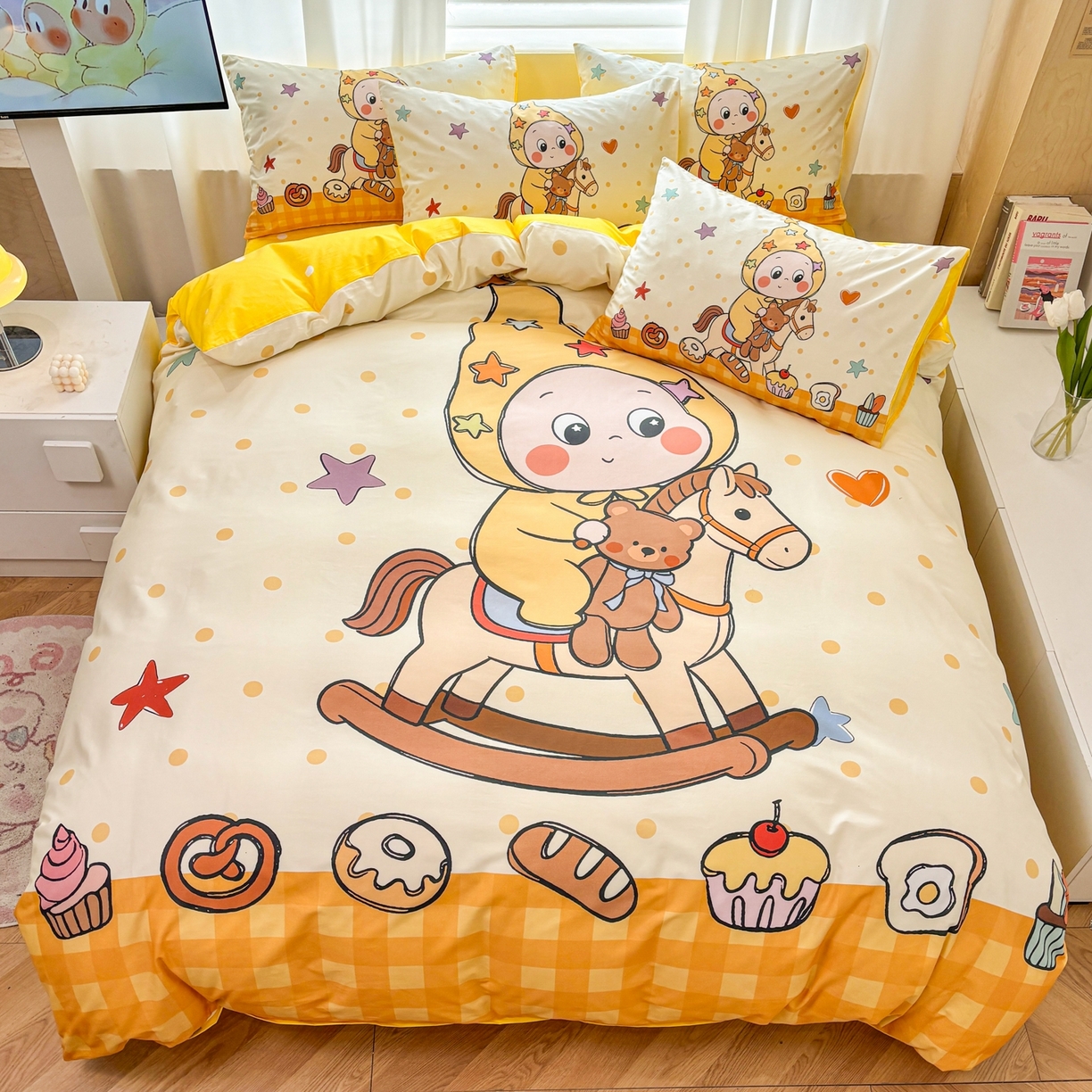 91家纺网 家纺一手货源 找家纺 （总）孩子王家纺 2026新款卡通亲肤全棉纯棉大版星星人系列四件套