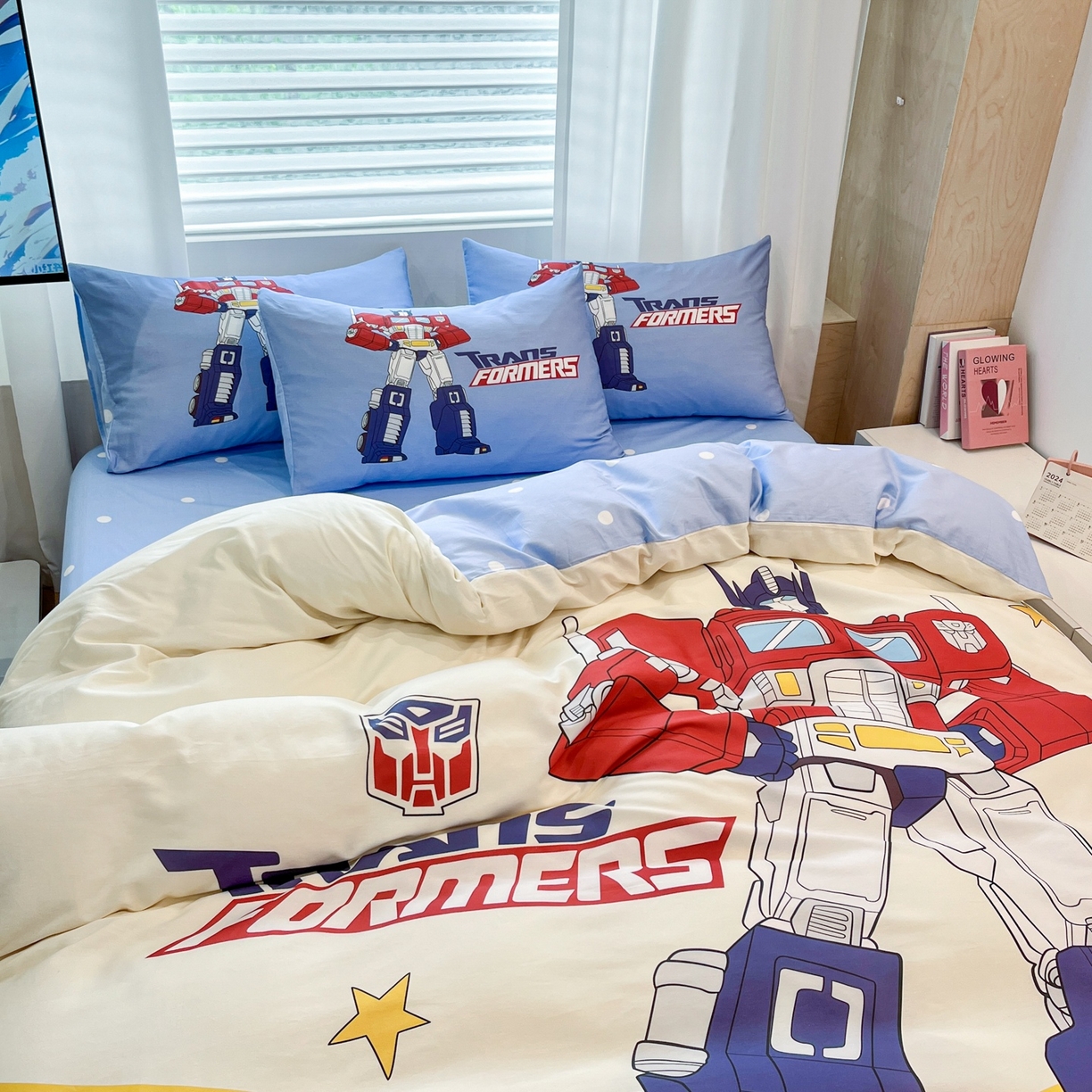 91家纺网 家纺一手货源 找家纺 孩子王家纺 2026新款卡通全棉纯棉正版授权大版变形金刚四件套 超能勇士