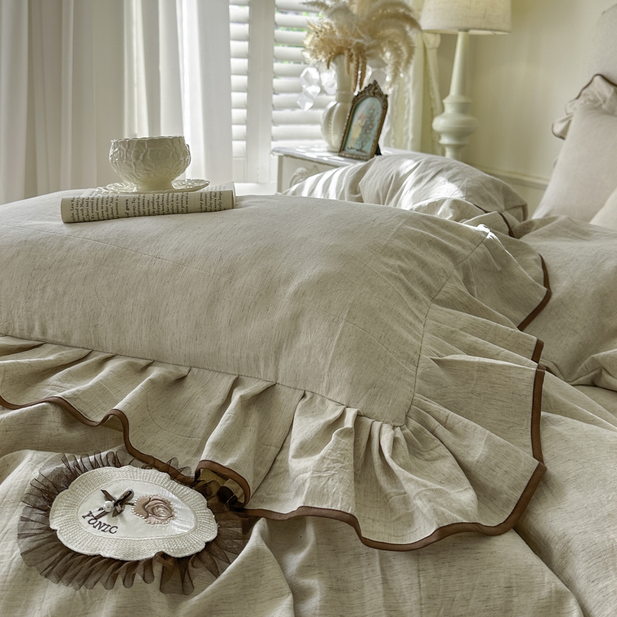 91家纺网 家纺一手货源 找家纺 （总）亲亲公主 2026新款法式棉麻四件套-焦糖玛奇朵（券后不低于318元）