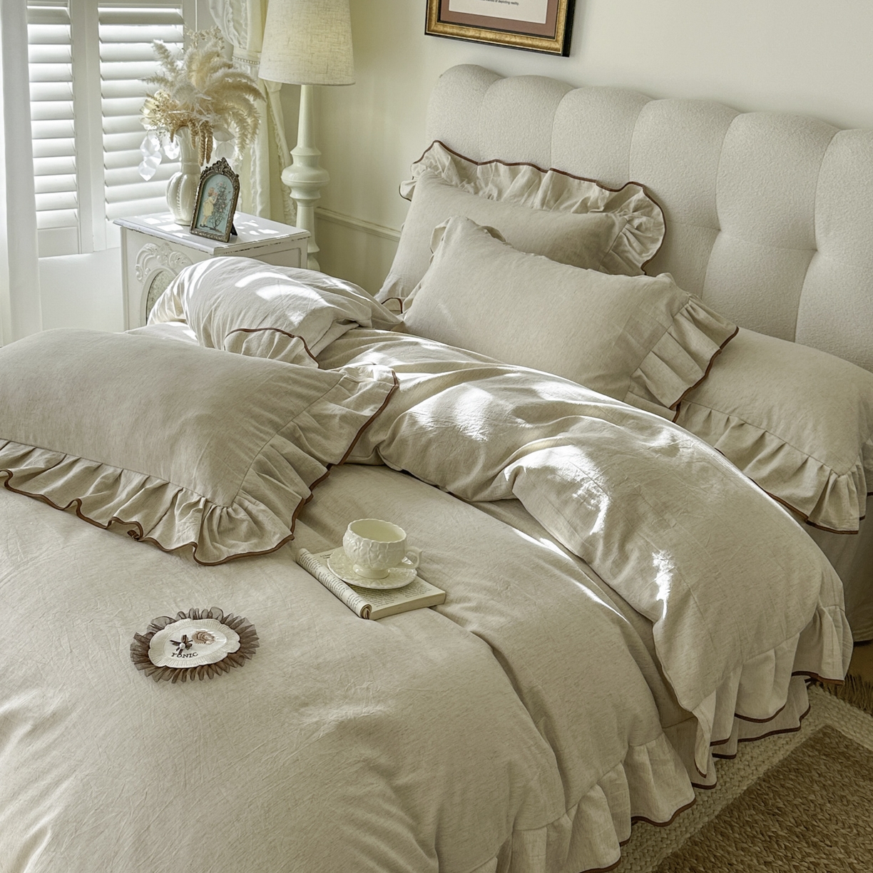 91家纺网 家纺一手货源 找家纺 （总）亲亲公主 2026新款法式棉麻四件套-焦糖玛奇朵（券后不低于318元）