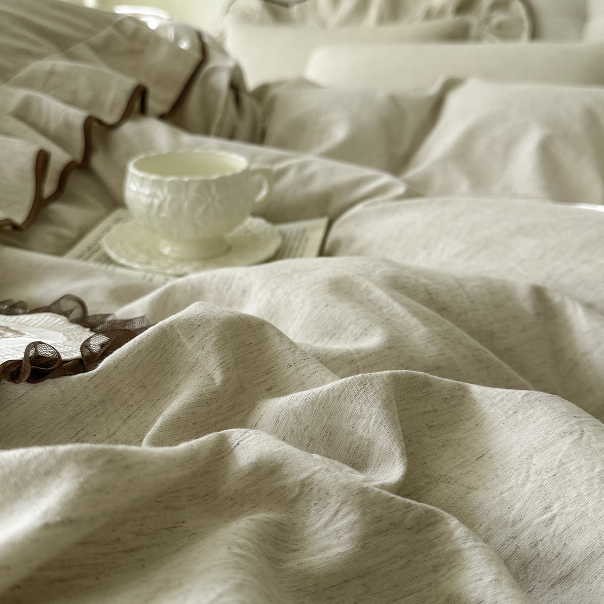 91家纺网 家纺一手货源 找家纺 （总）亲亲公主 2026新款法式棉麻四件套-焦糖玛奇朵（券后不低于318元）