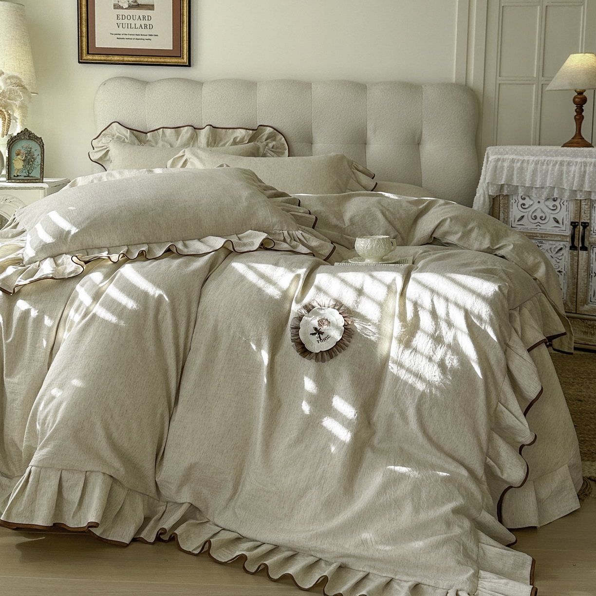 91家纺网 家纺一手货源 找家纺 （总）亲亲公主 2026新款法式棉麻四件套-焦糖玛奇朵（券后不低于318元）