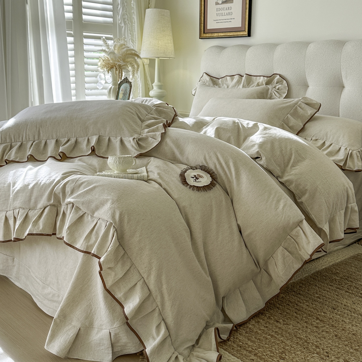 91家纺网 家纺一手货源 找家纺 （总）亲亲公主 2026新款法式棉麻四件套-焦糖玛奇朵（券后不低于318元）