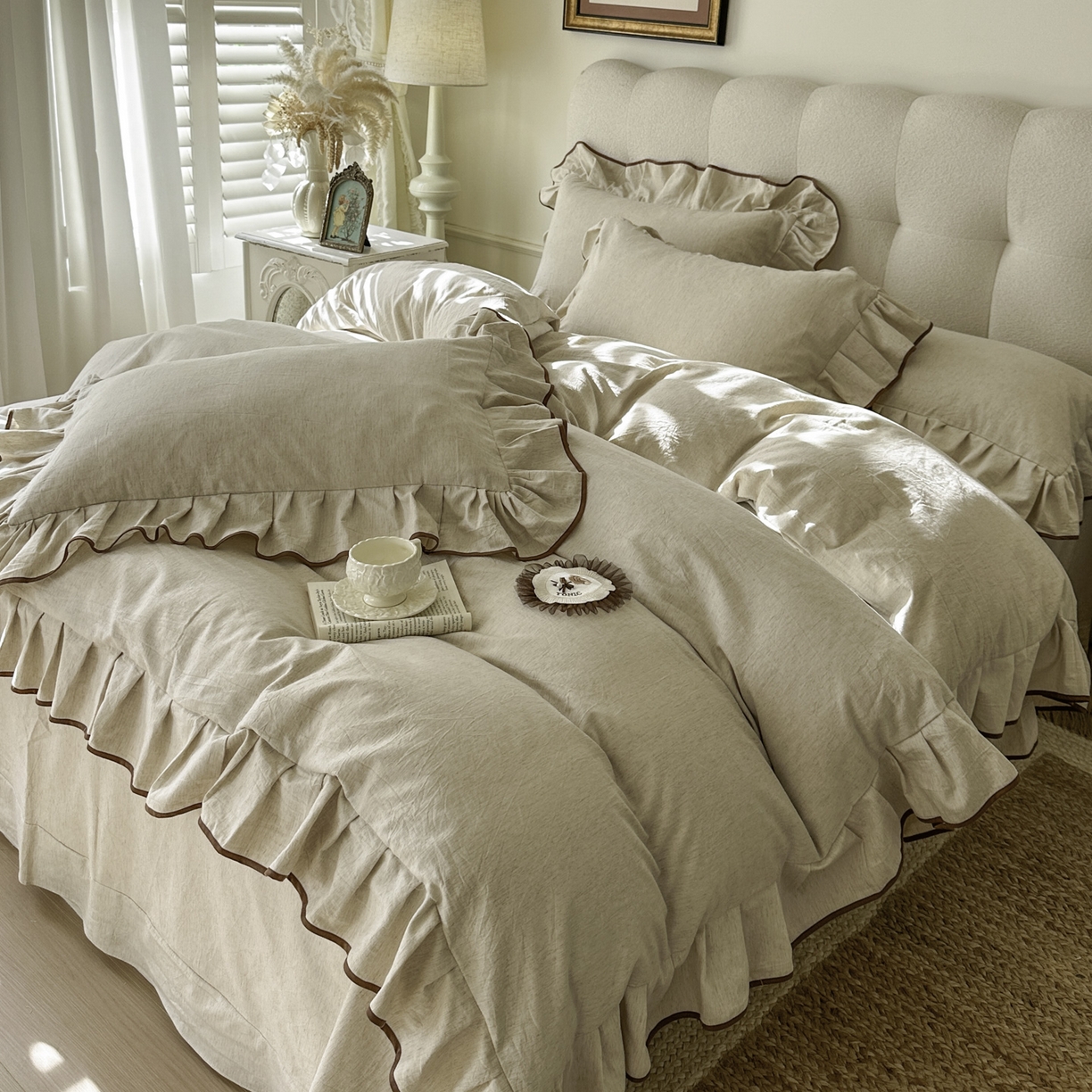 91家纺网 家纺一手货源 找家纺 （总）亲亲公主 2026新款法式棉麻四件套-焦糖玛奇朵（券后不低于318元）