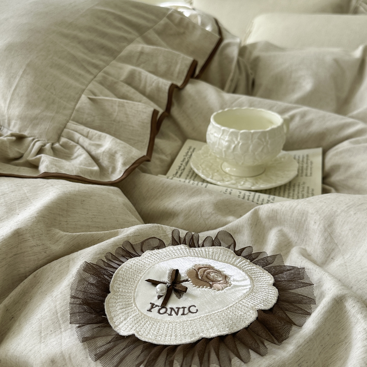 91家纺网 家纺一手货源 找家纺 （总）亲亲公主 2026新款法式棉麻四件套-焦糖玛奇朵（券后不低于318元）