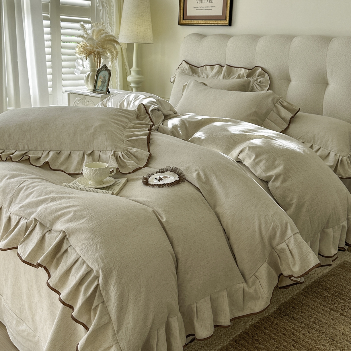 91家纺网 家纺一手货源 找家纺 （总）亲亲公主 2026新款法式棉麻四件套-焦糖玛奇朵（券后不低于318元）