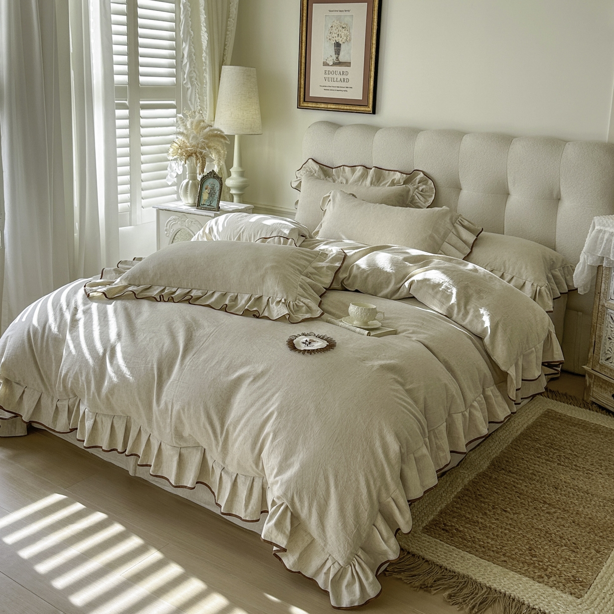 91家纺网 家纺一手货源 找家纺 （总）亲亲公主 2026新款法式棉麻四件套-焦糖玛奇朵（券后不低于318元）