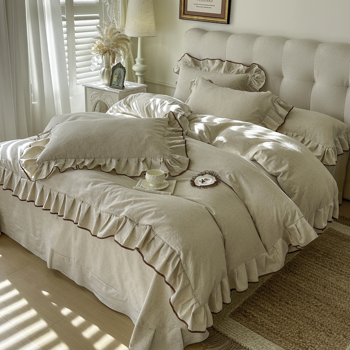 91家纺网 家纺一手货源 找家纺 （总）亲亲公主 2026新款法式棉麻四件套-焦糖玛奇朵（券后不低于318元）