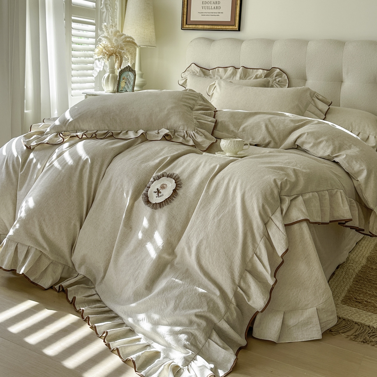 91家纺网 家纺一手货源 找家纺 （总）亲亲公主 2026新款法式棉麻四件套-焦糖玛奇朵（券后不低于318元）