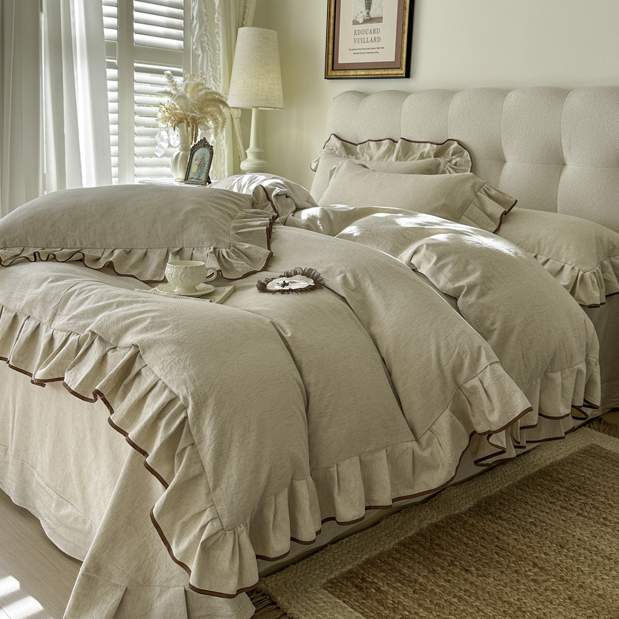 91家纺网 家纺一手货源 找家纺 （总）亲亲公主 2026新款法式棉麻四件套-焦糖玛奇朵（券后不低于318元）