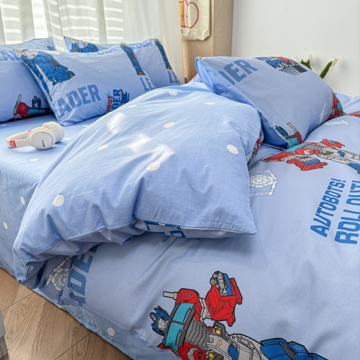 91家纺网 家纺一手货源 找家纺 孩子王家纺 2026新款卡通全棉纯棉正版授权大版变形金刚四件套 领袖擎天柱