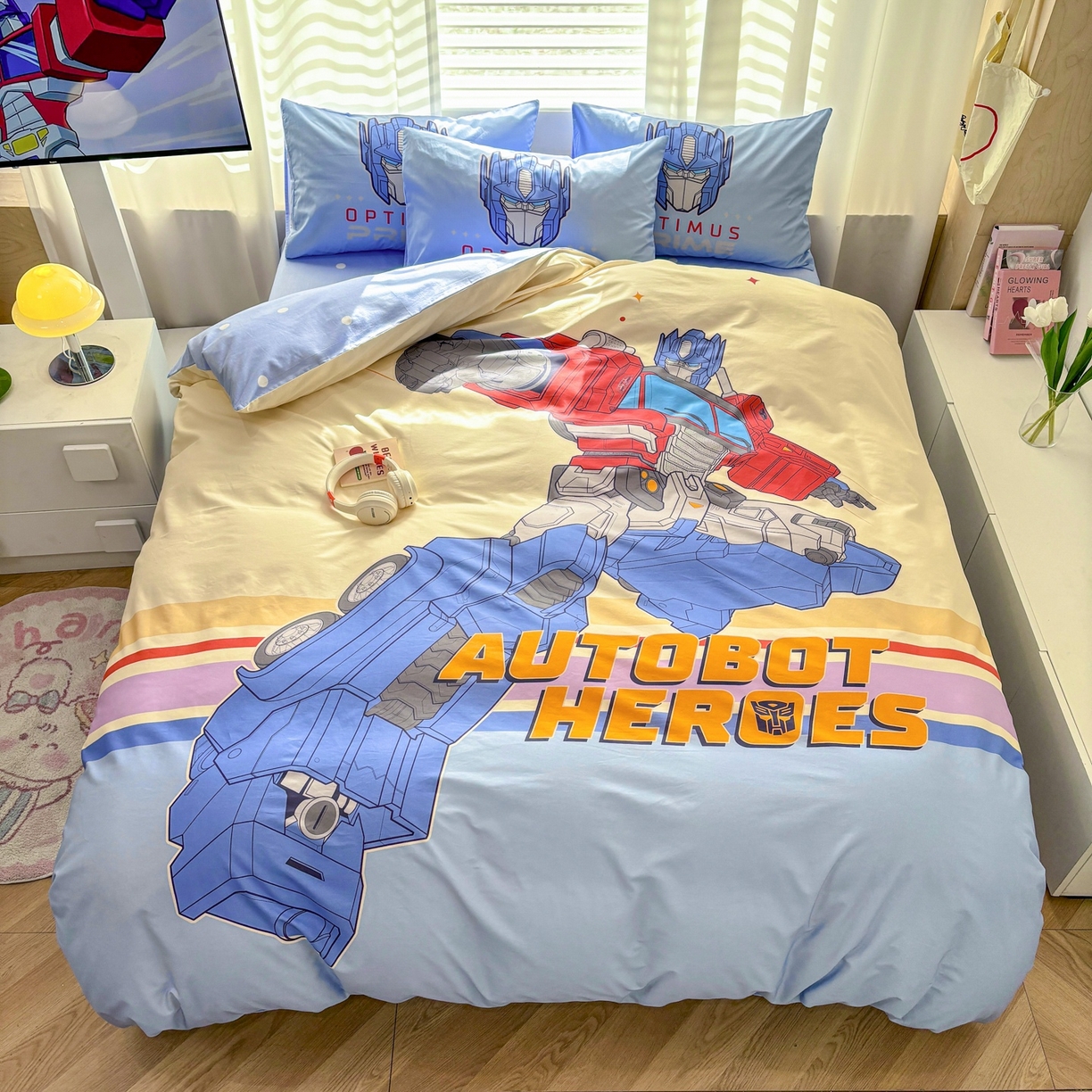 91家纺网 家纺一手货源 找家纺 孩子王家纺 2026新款卡通全棉纯棉正版授权大版变形金刚四件套 极速冲锋战士