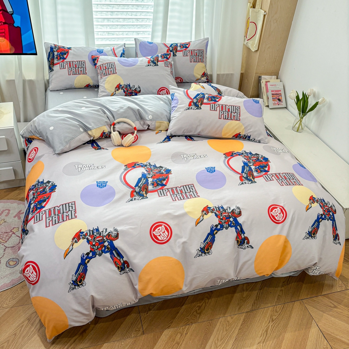 91家纺网 家纺一手货源 找家纺 孩子王家纺 2026新款卡通全棉纯棉正版授权大版变形金刚四件套 变形机甲