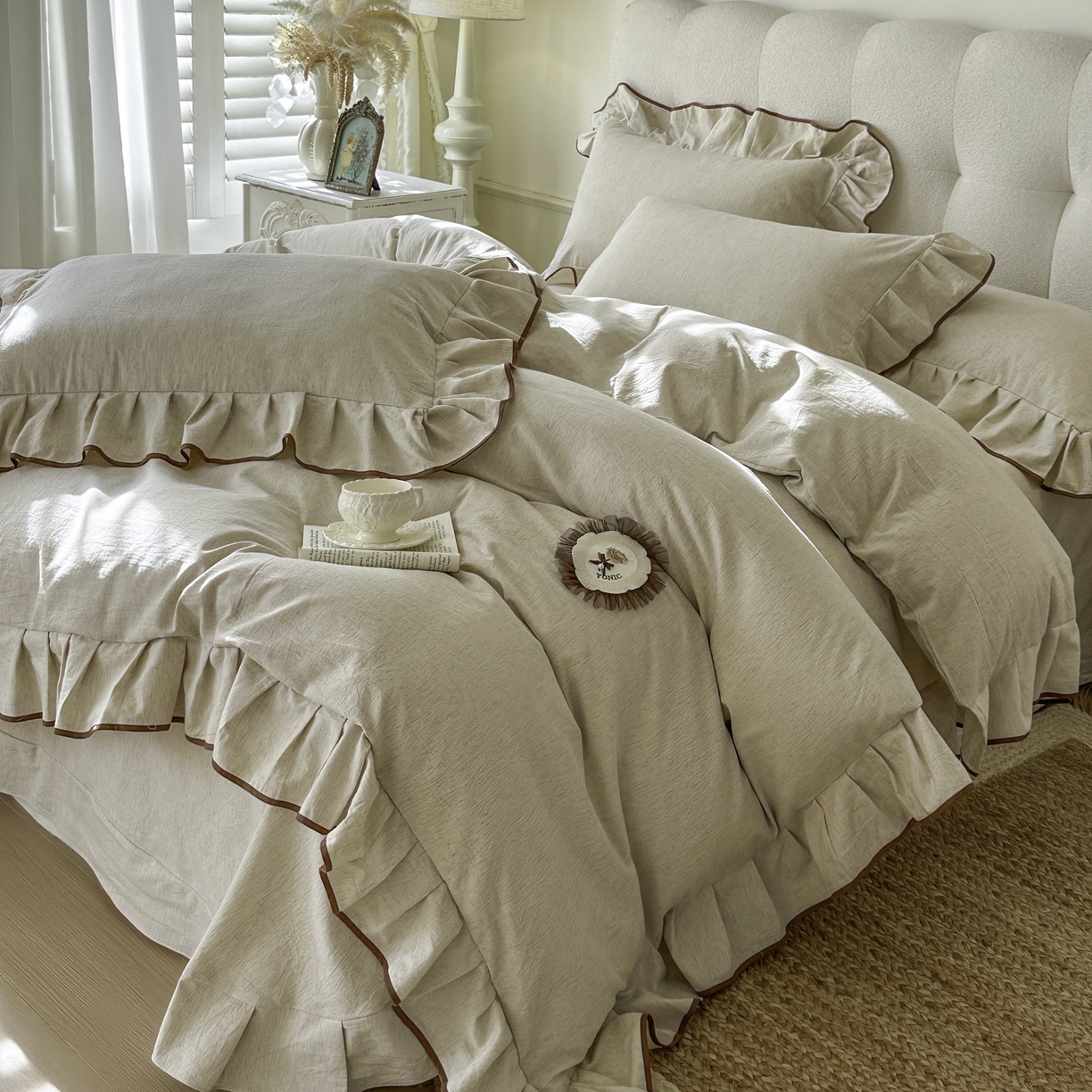 91家纺网 家纺一手货源 找家纺 （总）亲亲公主 2026新款法式棉麻四件套-焦糖玛奇朵（券后不低于318元）