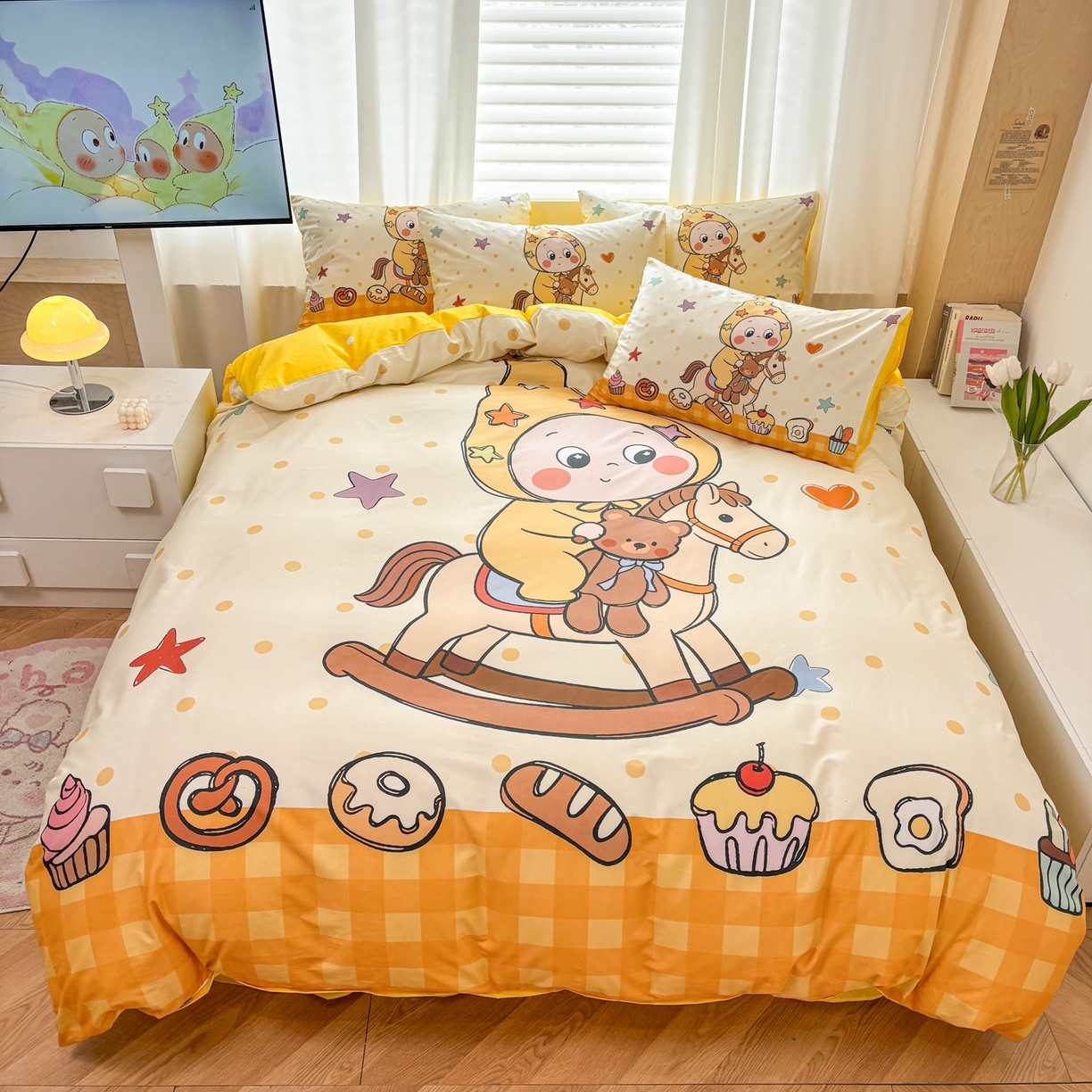 91家纺网 家纺一手货源 找家纺 （总）孩子王家纺 2026新款卡通亲肤全棉纯棉大版星星人系列四件套