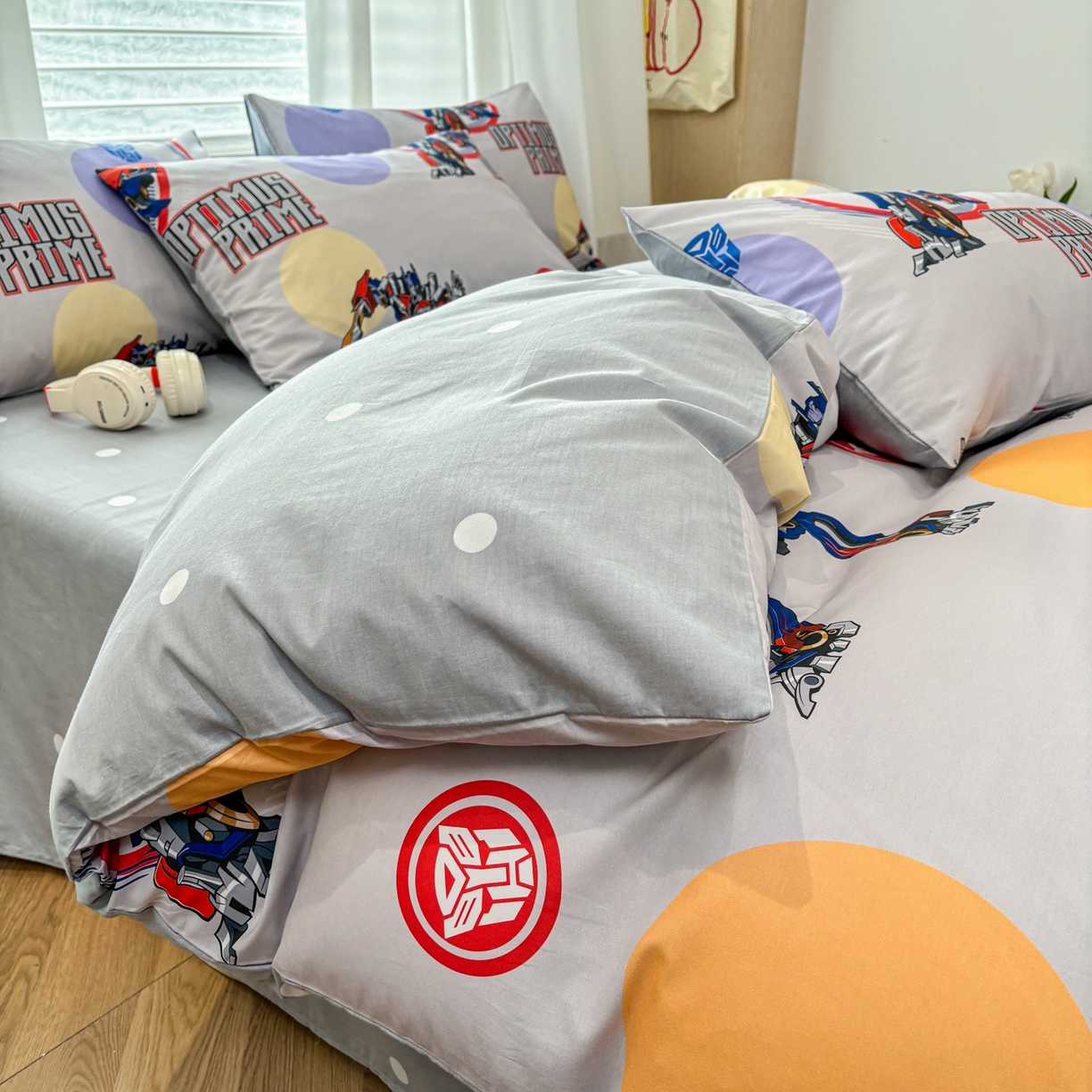 91家纺网 家纺一手货源 找家纺 孩子王家纺 2026新款卡通全棉纯棉正版授权大版变形金刚四件套 变形机甲