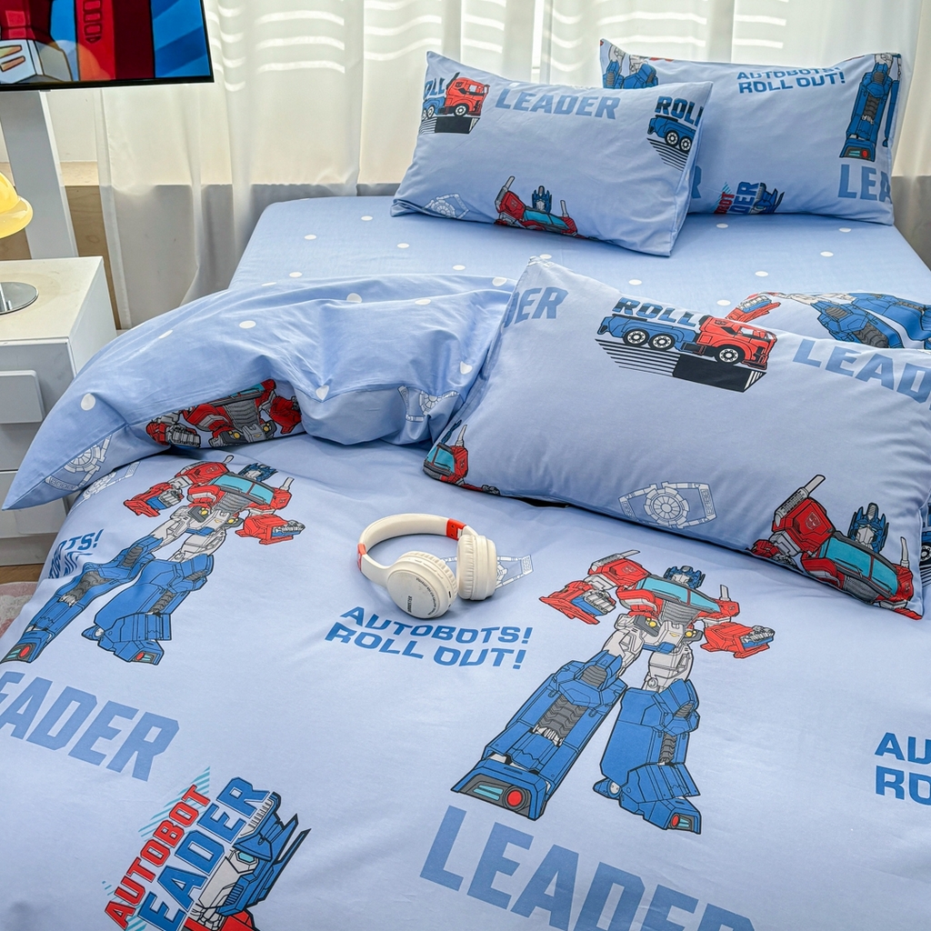 91家纺网 家纺一手货源 找家纺 孩子王家纺 2026新款卡通全棉纯棉正版授权大版变形金刚四件套 领袖擎天柱