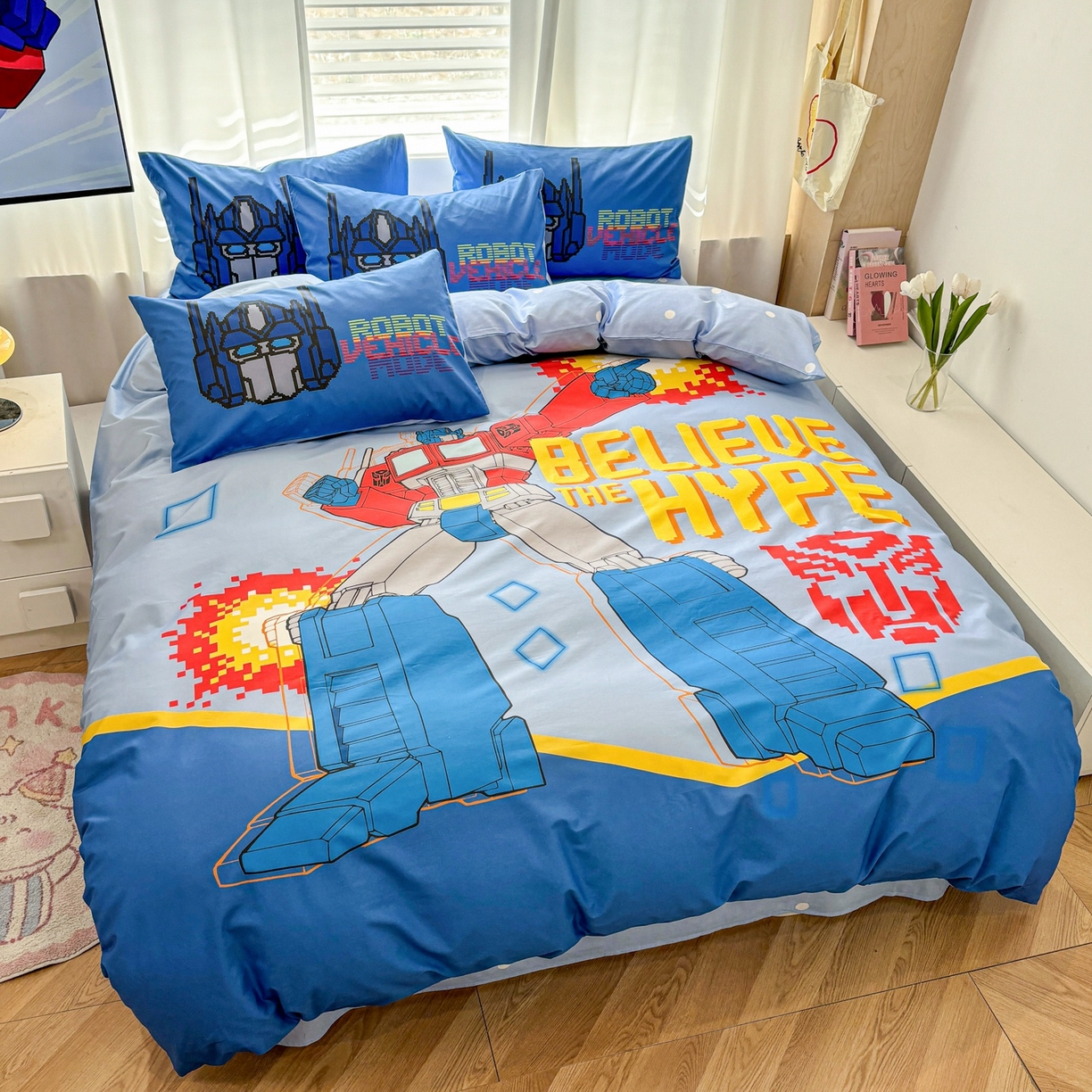 91家纺网 家纺一手货源 找家纺 孩子王家纺 2026新款卡通全棉纯棉正版授权大版变形金刚四件套 机甲擎天柱