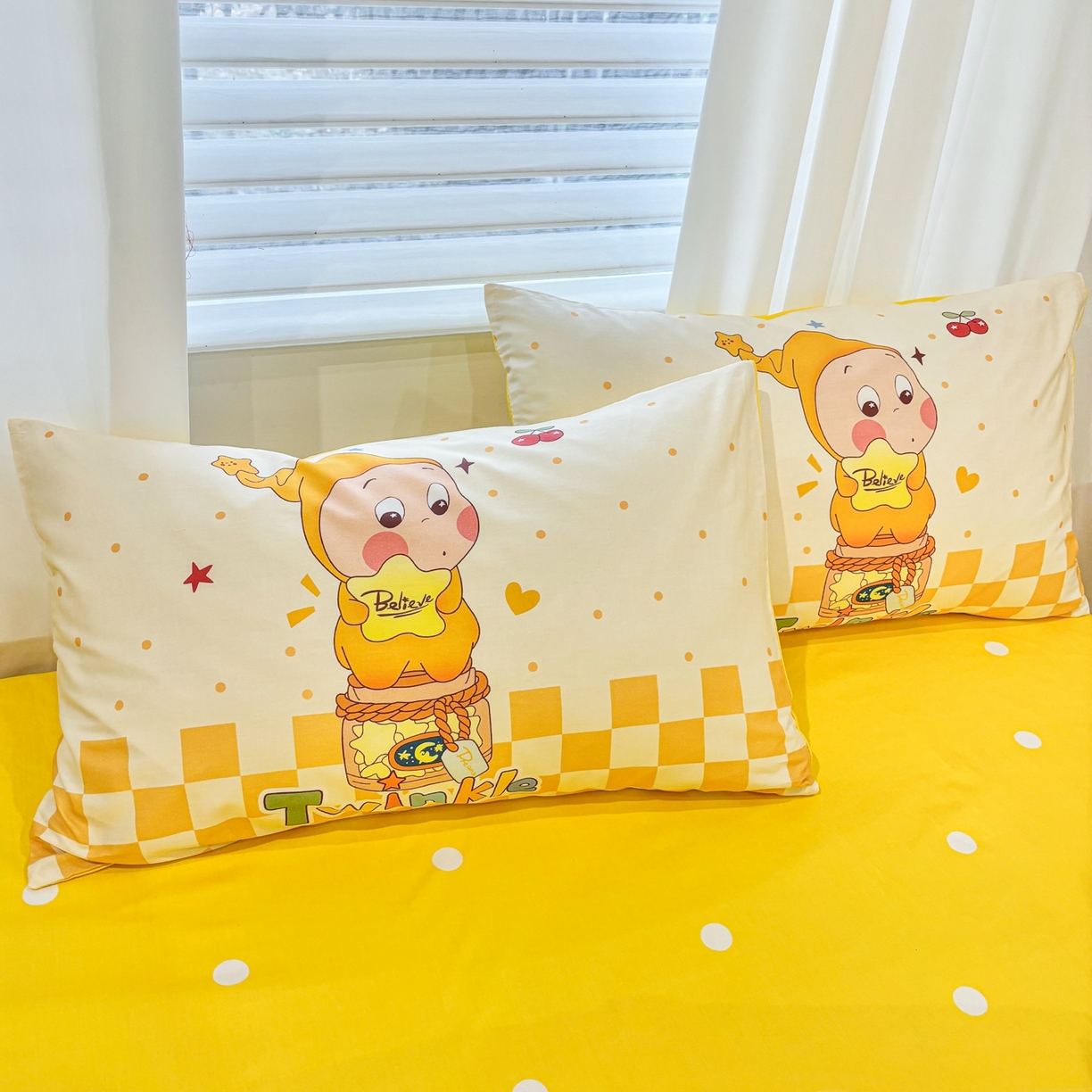 91家纺网 家纺一手货源 找家纺 孩子王家纺 2026新款卡通亲肤全棉纯棉大版星星人系列四件套 芝士星梦