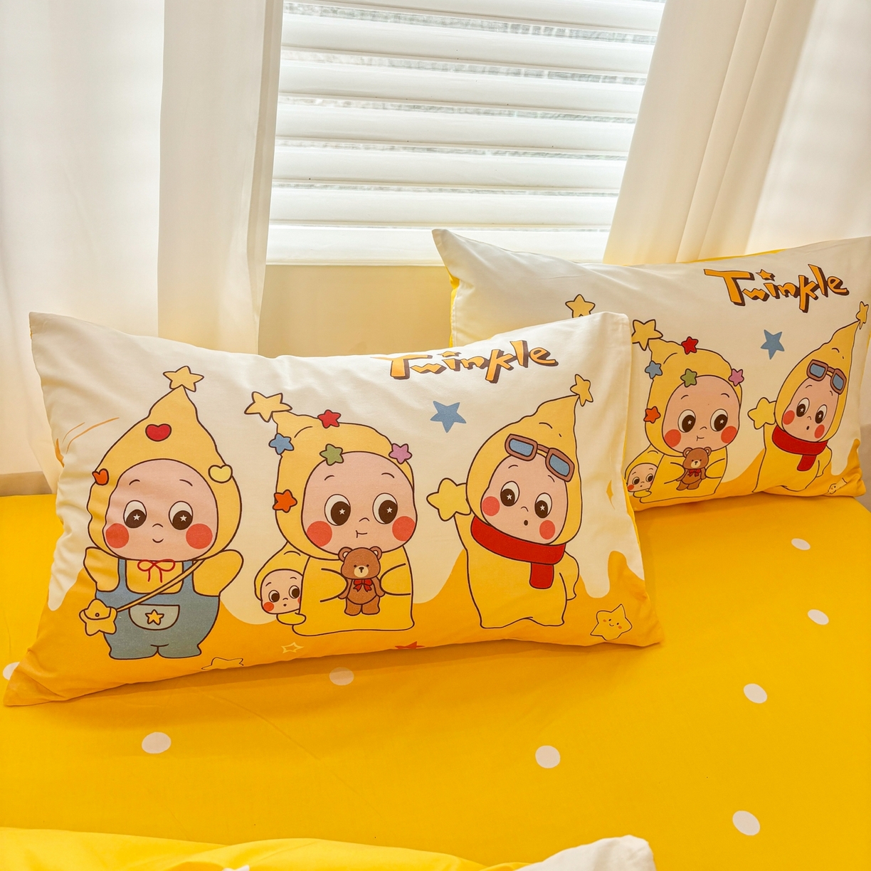 91家纺网 家纺一手货源 找家纺 孩子王家纺 2026新款卡通亲肤全棉纯棉大版星星人系列四件套 星星小纵队