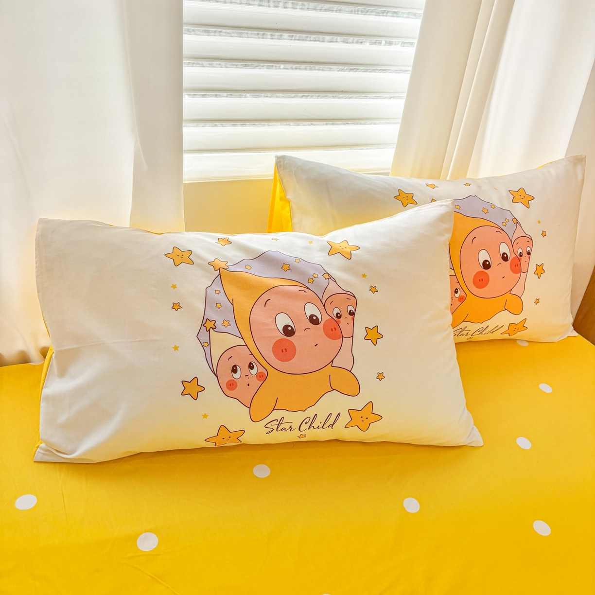 91家纺网 家纺一手货源 找家纺 孩子王家纺 2026新款卡通亲肤全棉纯棉大版星星人系列四件套 星星糯米团