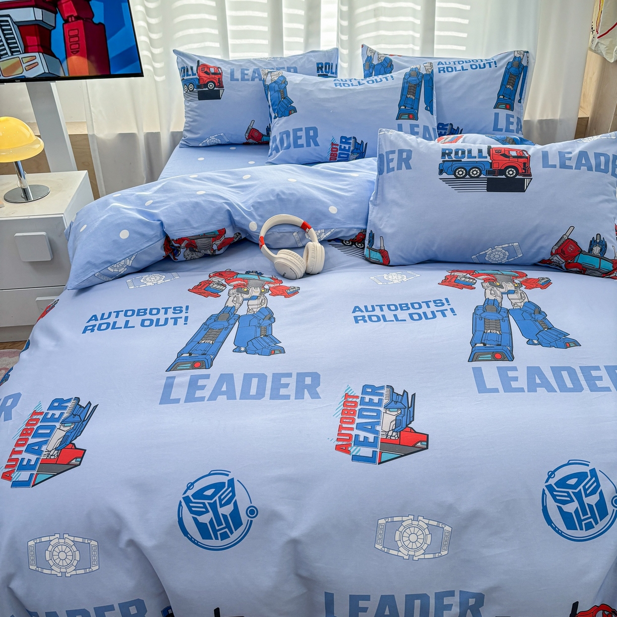 91家纺网 家纺一手货源 找家纺 孩子王家纺 2026新款卡通全棉纯棉正版授权大版变形金刚四件套 领袖擎天柱