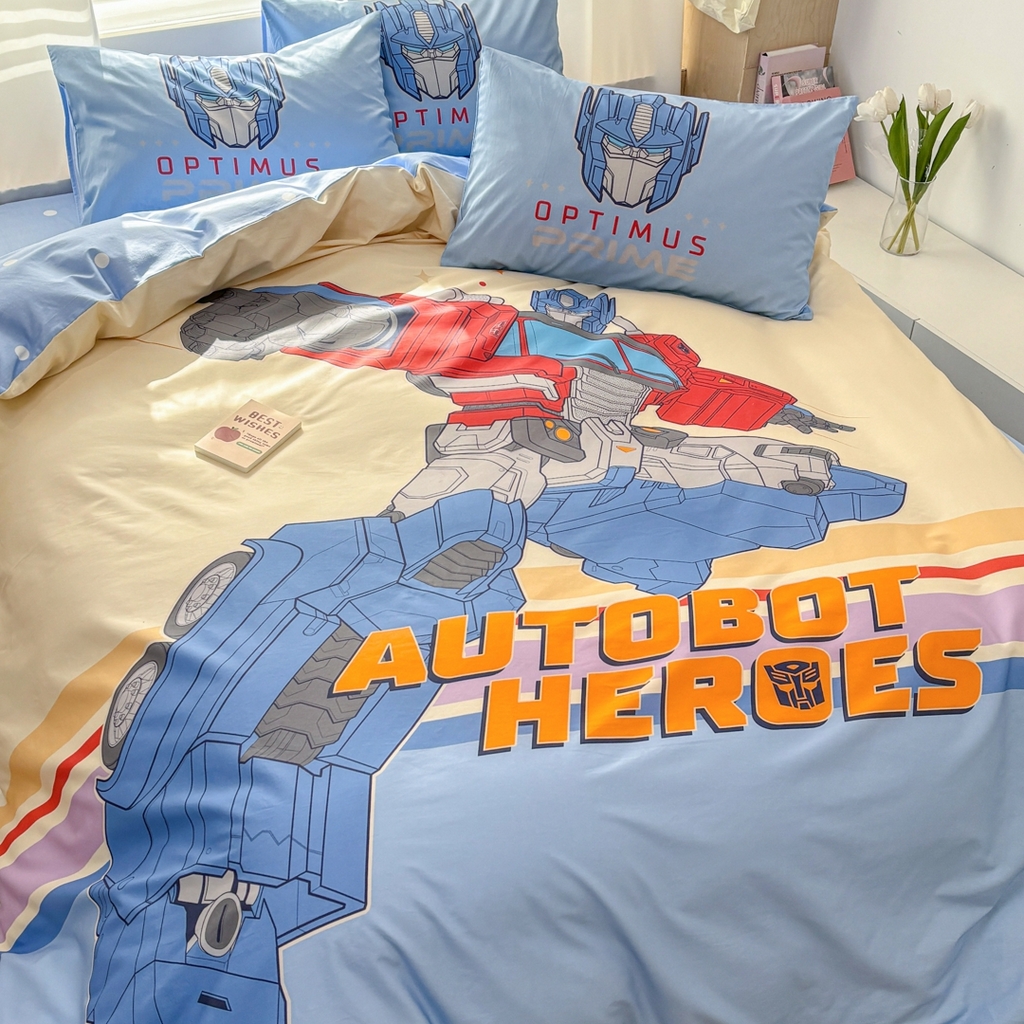 91家纺网 家纺一手货源 找家纺 孩子王家纺 2026新款卡通全棉纯棉正版授权大版变形金刚四件套 极速冲锋战士