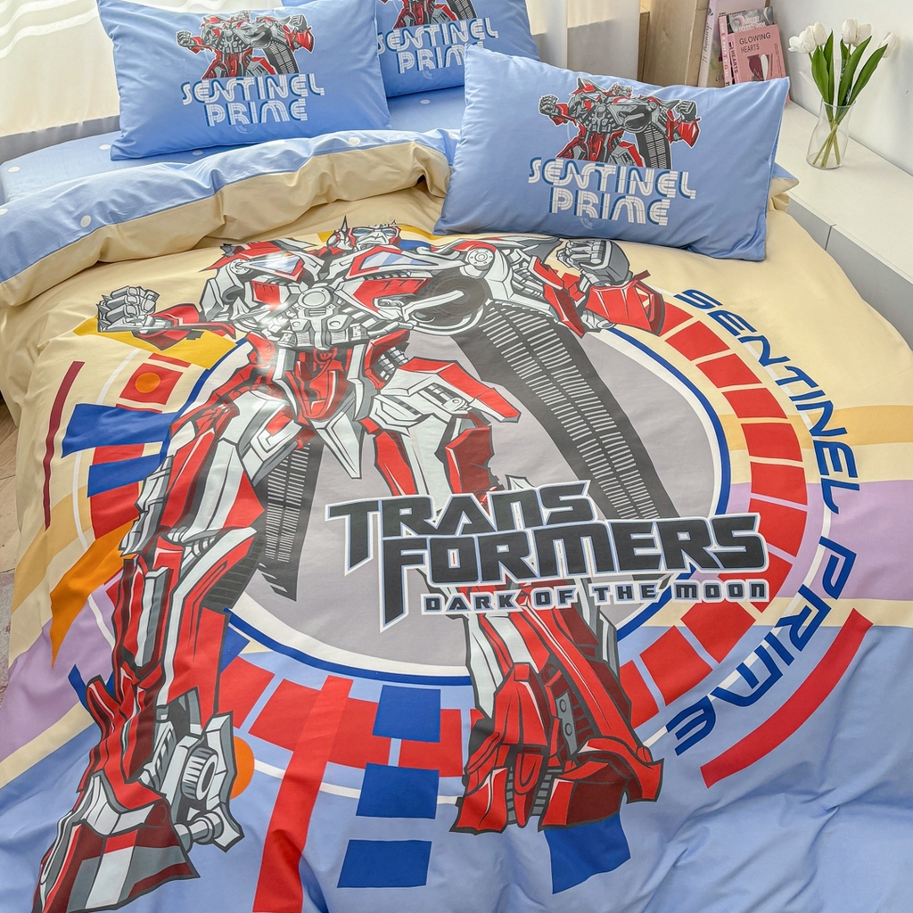 91家纺网 家纺一手货源 找家纺 孩子王家纺 2026新款卡通全棉纯棉正版授权大版变形金刚四件套 热血金刚