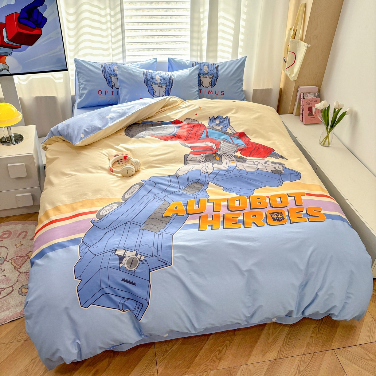 91家纺网 家纺一手货源 找家纺 孩子王家纺 2026新款卡通全棉纯棉正版授权大版变形金刚四件套 极速冲锋战士