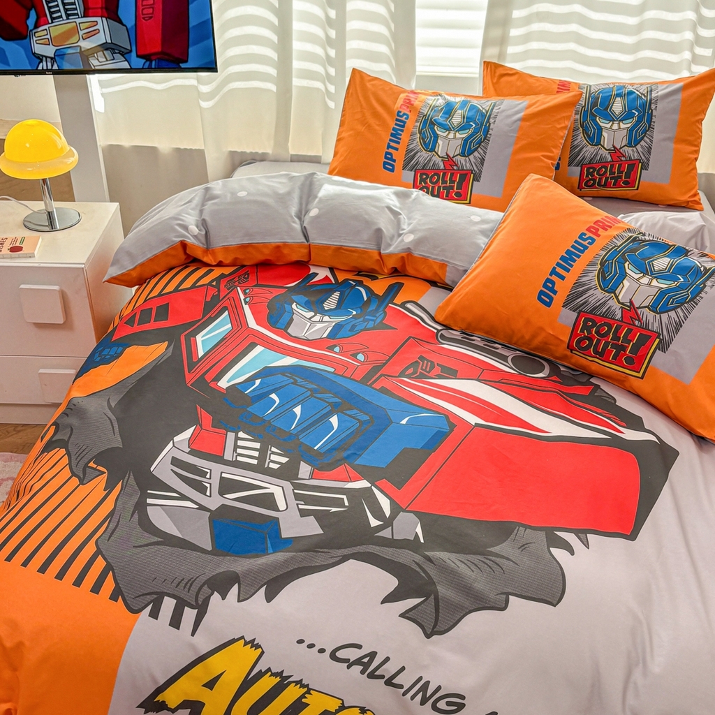 91家纺网 家纺一手货源 找家纺 孩子王家纺 2026新款卡通全棉纯棉正版授权大版变形金刚四件套 战甲擎天柱