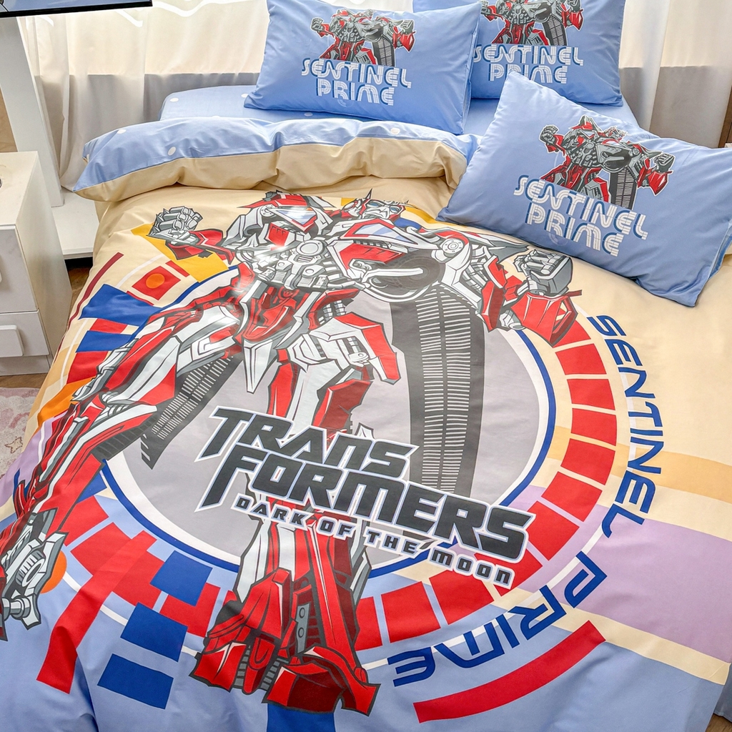 91家纺网 家纺一手货源 找家纺 孩子王家纺 2026新款卡通全棉纯棉正版授权大版变形金刚四件套 热血金刚