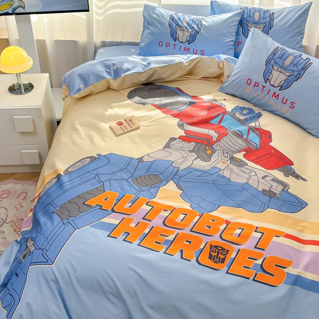 91家纺网 家纺一手货源 找家纺 孩子王家纺 2026新款卡通全棉纯棉正版授权大版变形金刚四件套 极速冲锋战士