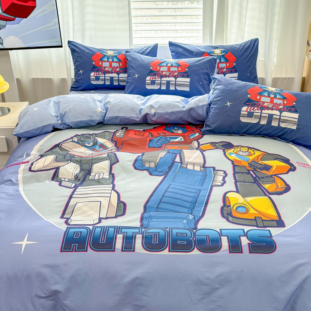 91家纺网 家纺一手货源 找家纺 孩子王家纺 2026新款卡通全棉纯棉正版授权大版变形金刚四件套 三剑客战士