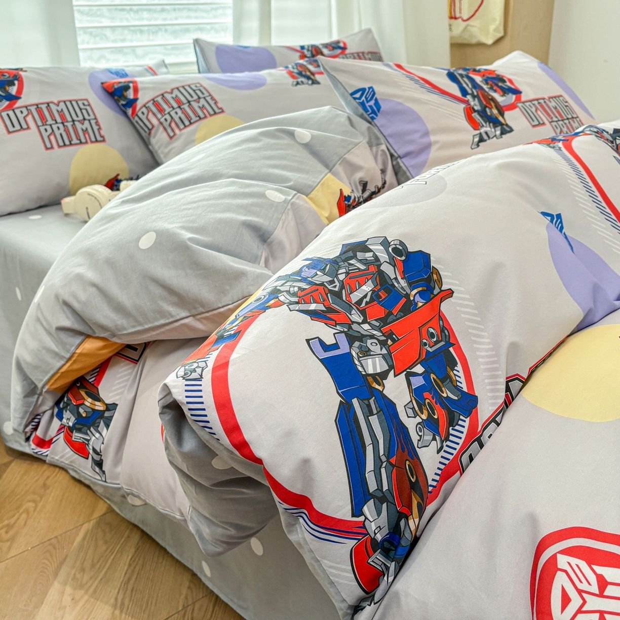 91家纺网 家纺一手货源 找家纺 孩子王家纺 2026新款卡通全棉纯棉正版授权大版变形金刚四件套 变形机甲