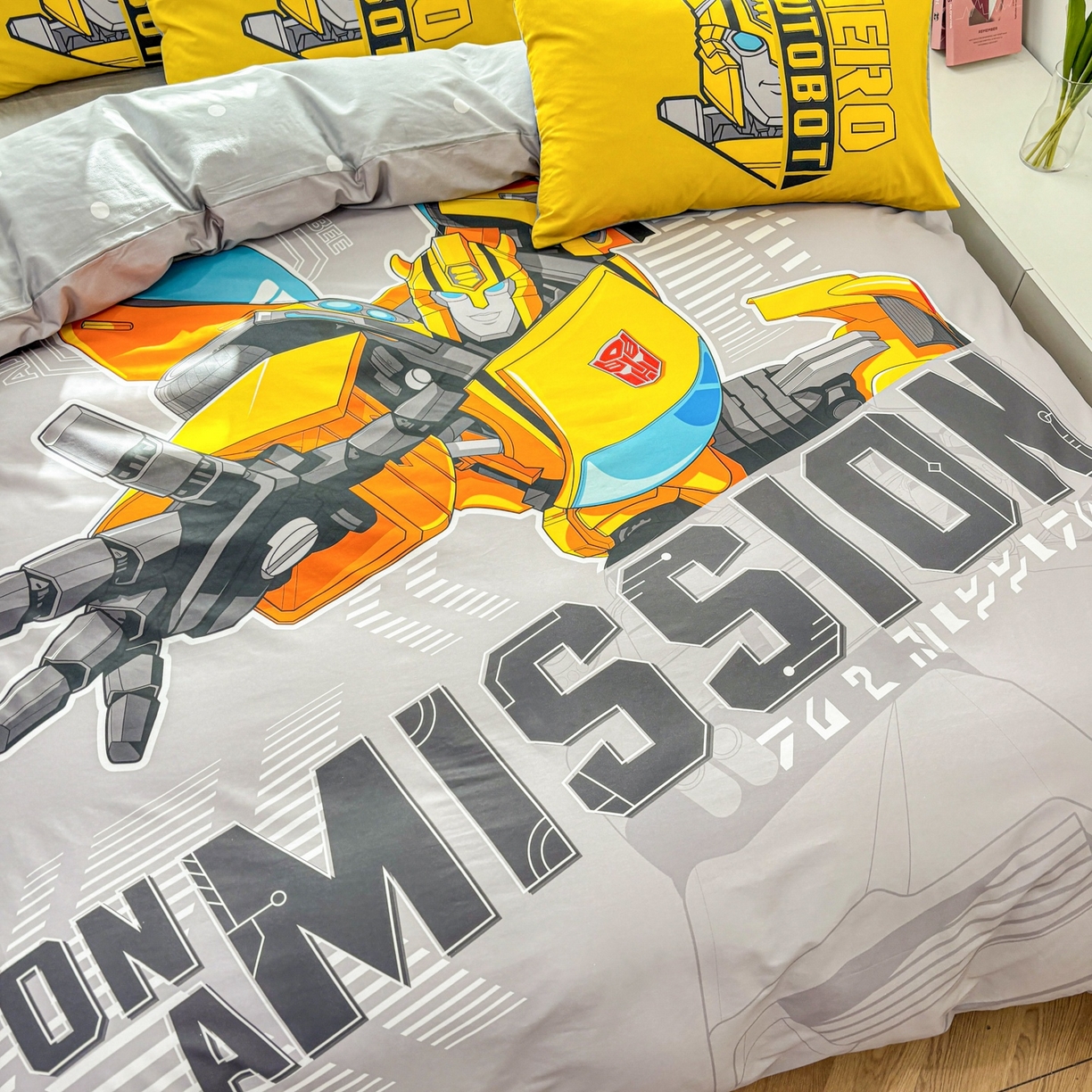 91家纺网 家纺一手货源 找家纺 孩子王家纺 2026新款卡通全棉纯棉正版授权大版变形金刚四件套 超能大黄蜂