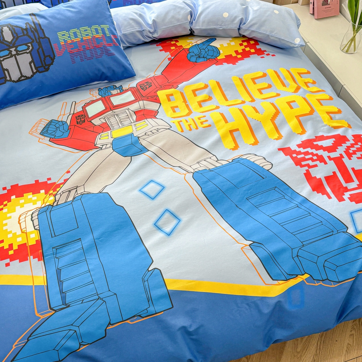 91家纺网 家纺一手货源 找家纺 孩子王家纺 2026新款卡通全棉纯棉正版授权大版变形金刚四件套 机甲擎天柱