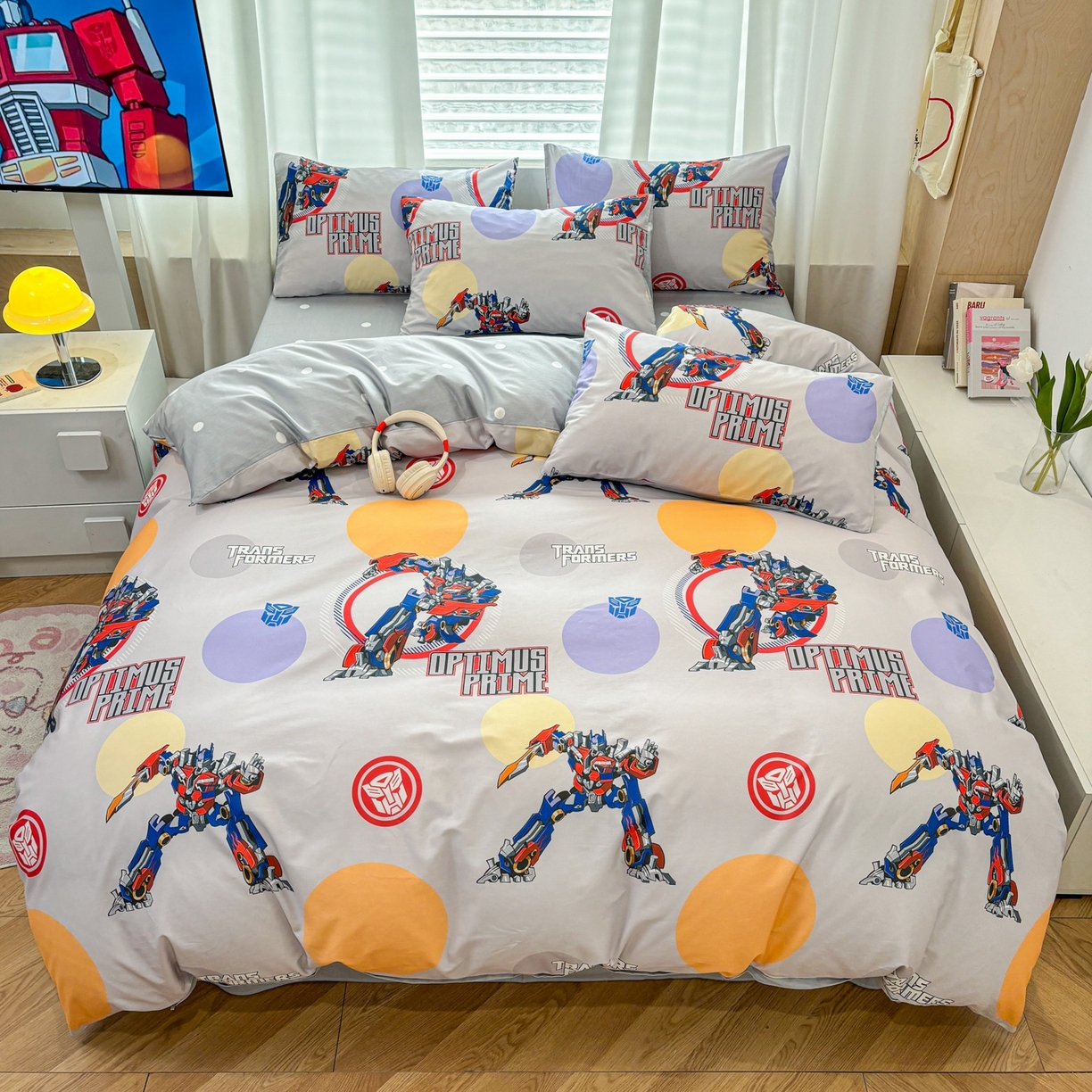 91家纺网 家纺一手货源 找家纺 孩子王家纺 2026新款卡通全棉纯棉正版授权大版变形金刚四件套 变形机甲