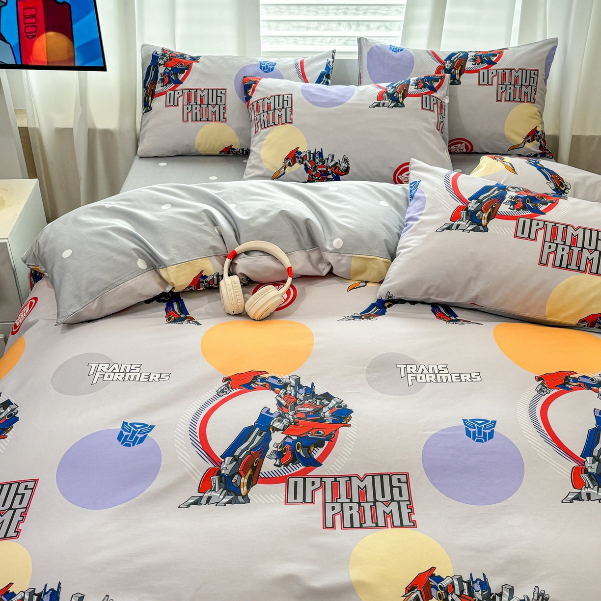 91家纺网 家纺一手货源 找家纺 孩子王家纺 2026新款卡通全棉纯棉正版授权大版变形金刚四件套 变形机甲