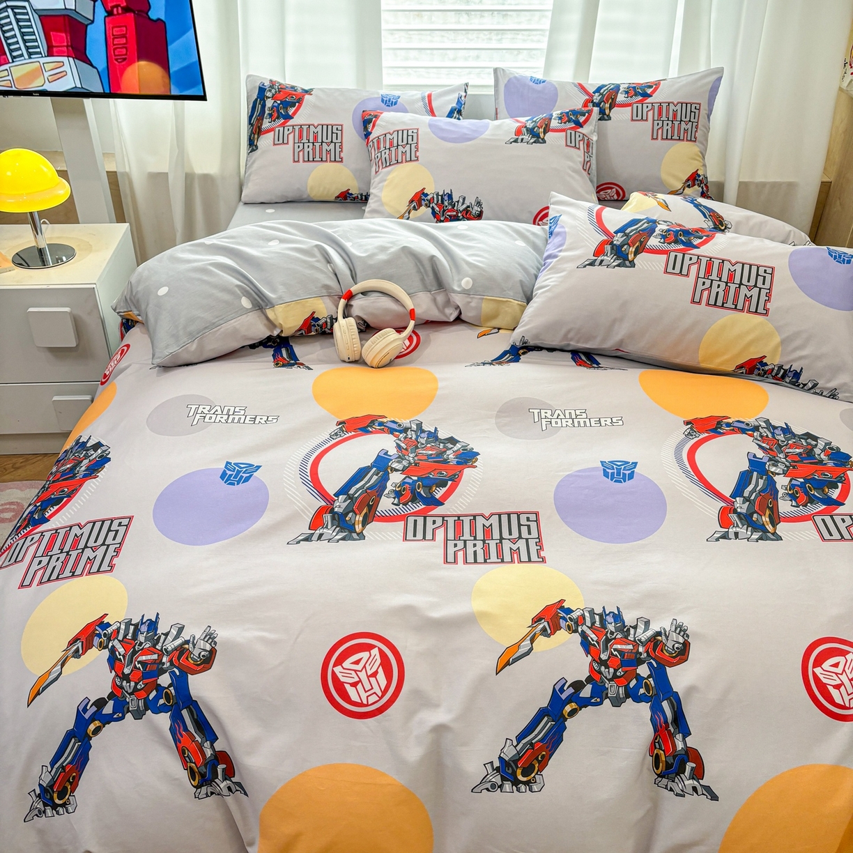 91家纺网 家纺一手货源 找家纺 孩子王家纺 2026新款卡通全棉纯棉正版授权大版变形金刚四件套 变形机甲