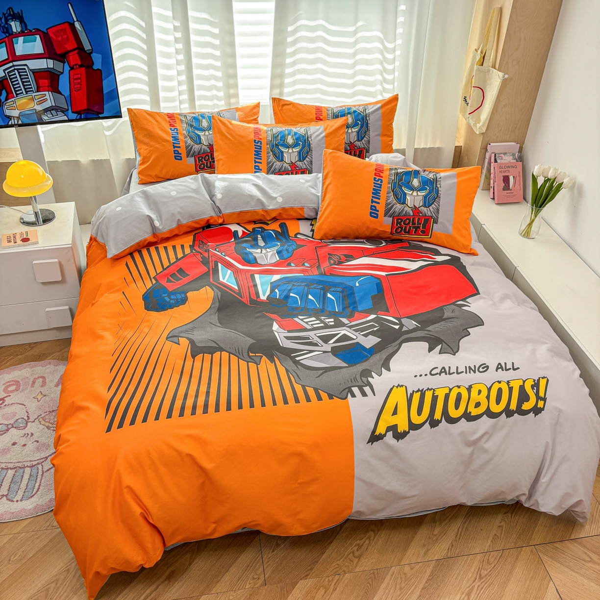 91家纺网 家纺一手货源 找家纺 孩子王家纺 2026新款卡通全棉纯棉正版授权大版变形金刚四件套 战甲擎天柱