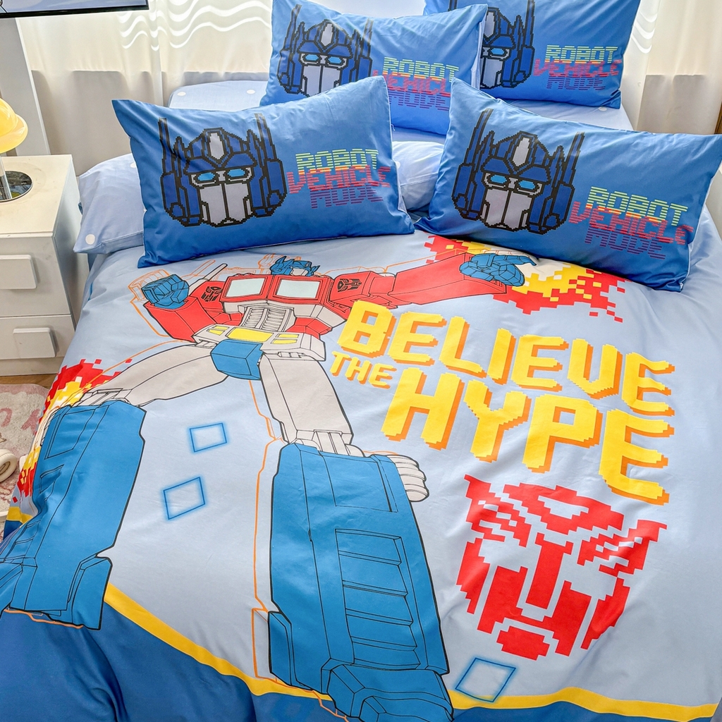 91家纺网 家纺一手货源 找家纺 孩子王家纺 2026新款卡通全棉纯棉正版授权大版变形金刚四件套 机甲擎天柱