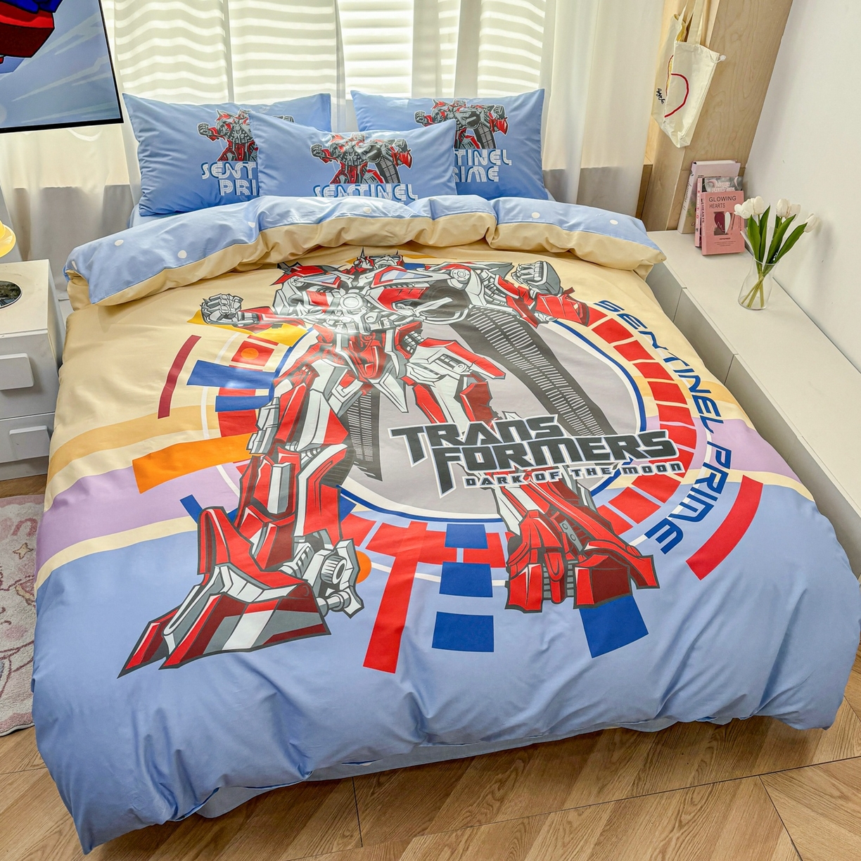 91家纺网 家纺一手货源 找家纺 孩子王家纺 2026新款卡通全棉纯棉正版授权大版变形金刚四件套 热血金刚