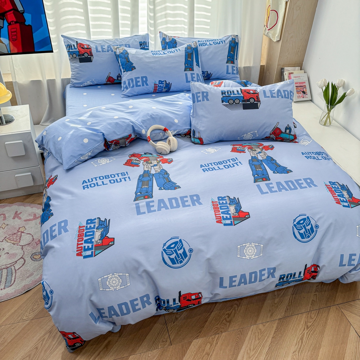 91家纺网 家纺一手货源 找家纺 孩子王家纺 2026新款卡通全棉纯棉正版授权大版变形金刚四件套 领袖擎天柱