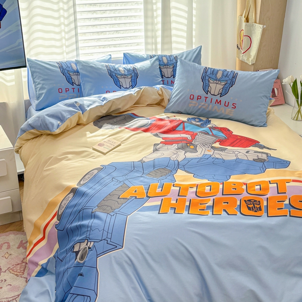 91家纺网 家纺一手货源 找家纺 孩子王家纺 2026新款卡通全棉纯棉正版授权大版变形金刚四件套 极速冲锋战士