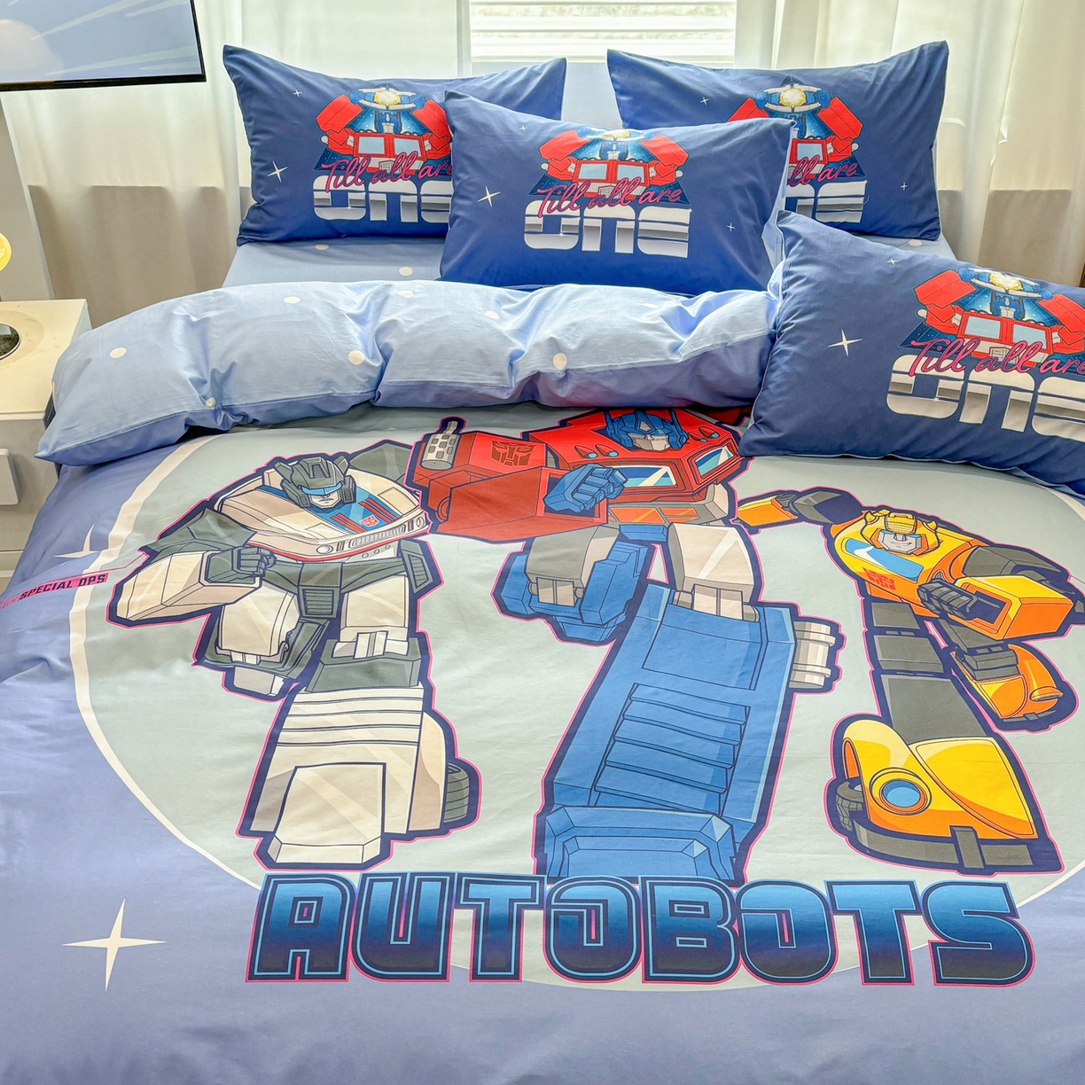 91家纺网 家纺一手货源 找家纺 孩子王家纺 2026新款卡通全棉纯棉正版授权大版变形金刚四件套 三剑客战士